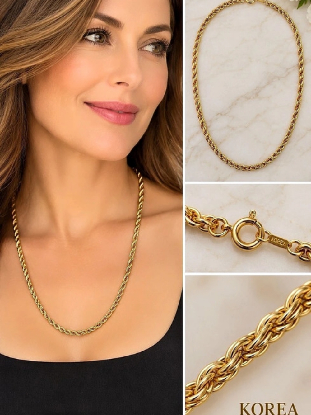 KOREA Gold-Tone Twisted Chain Necklace Like New